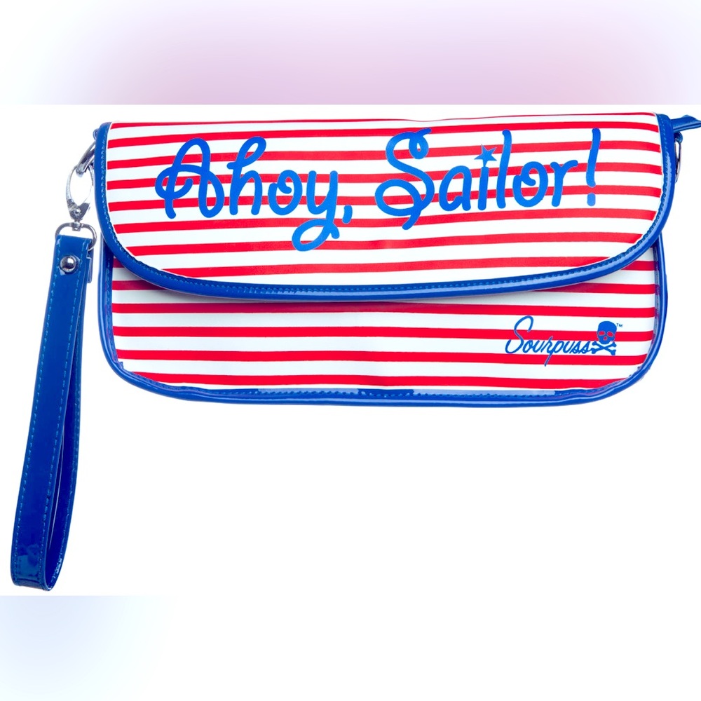 Sourpuss Red and Blue Striped Clutch